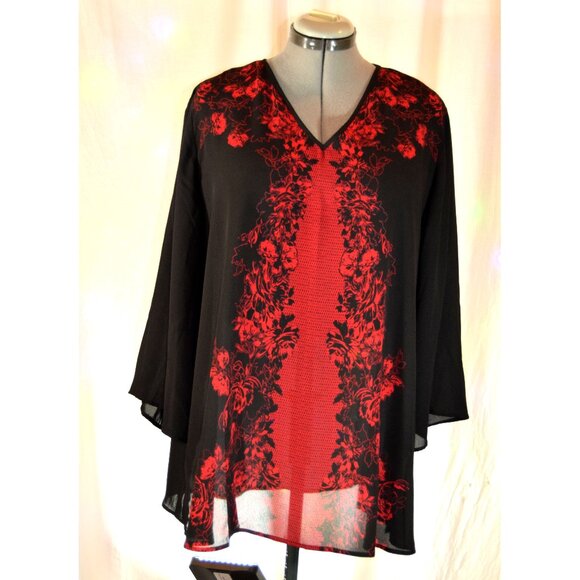 Cato Black/ Red Sheer Floral Top size 18/20W - Picture 1 of 4